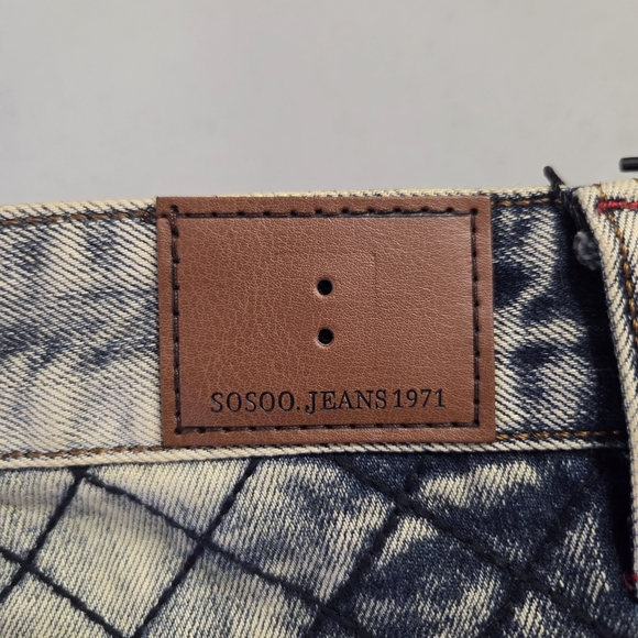 NWT SOSOO Straight Y2K 1971 Patchwork Denim Grunge Distressed Mens Jeans - Picture 3 of 8